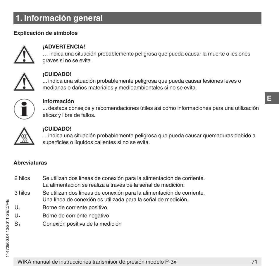 Información general | WIKA P-31 User Manual | Page 71 / 92