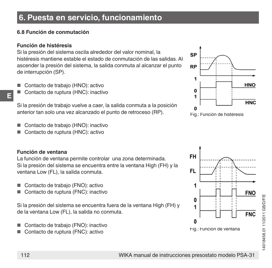 Puesta en servicio, funcionamiento | WIKA PSA-31 User Manual | Page 112 / 124