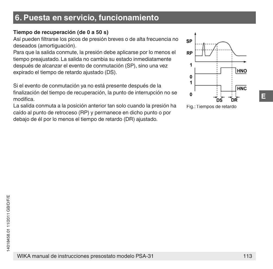 Puesta en servicio, funcionamiento | WIKA PSA-31 User Manual | Page 113 / 124