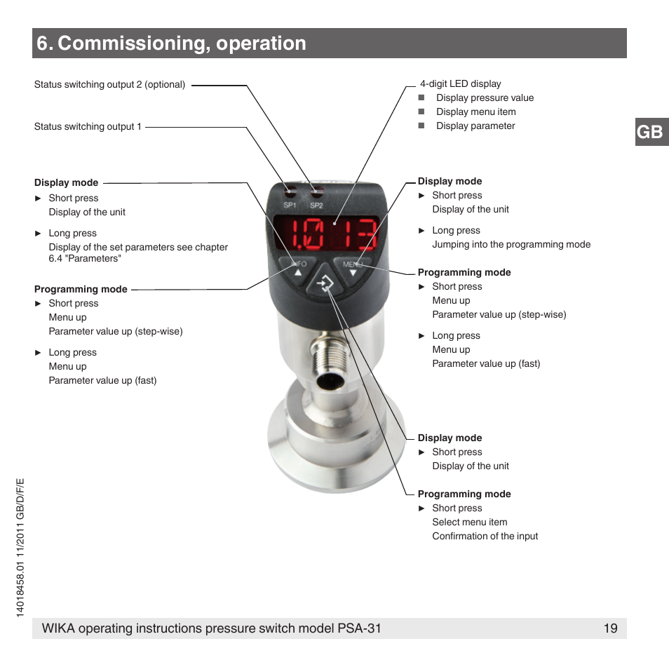 Commissioning, operation | WIKA PSA-31 User Manual | Page 19 / 124