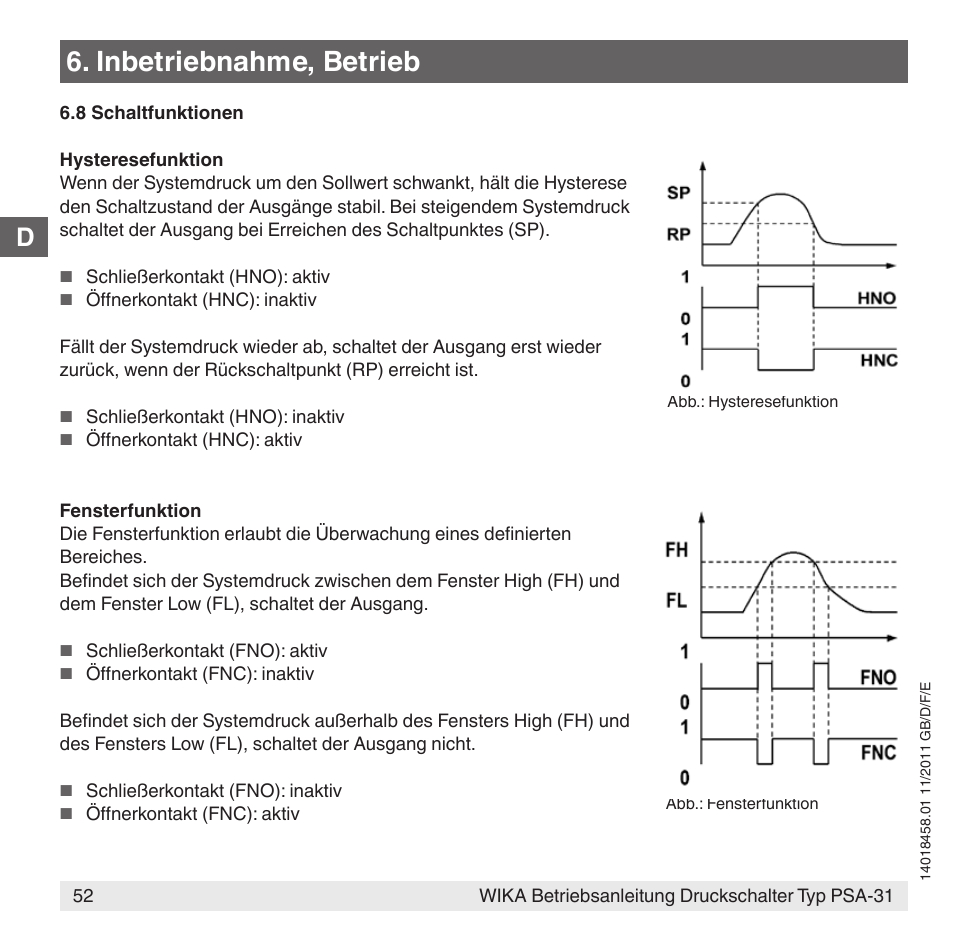 Inbetriebnahme, betrieb | WIKA PSA-31 User Manual | Page 52 / 124