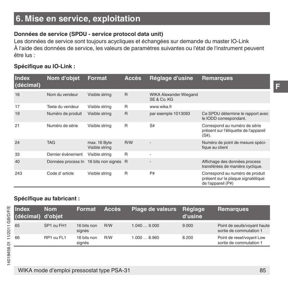 Mise en service, exploitation | WIKA PSA-31 User Manual | Page 85 / 124