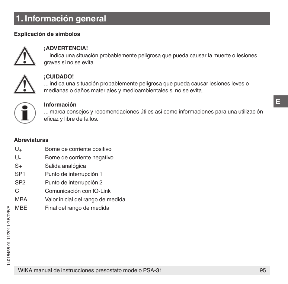 Información general | WIKA PSA-31 User Manual | Page 95 / 124