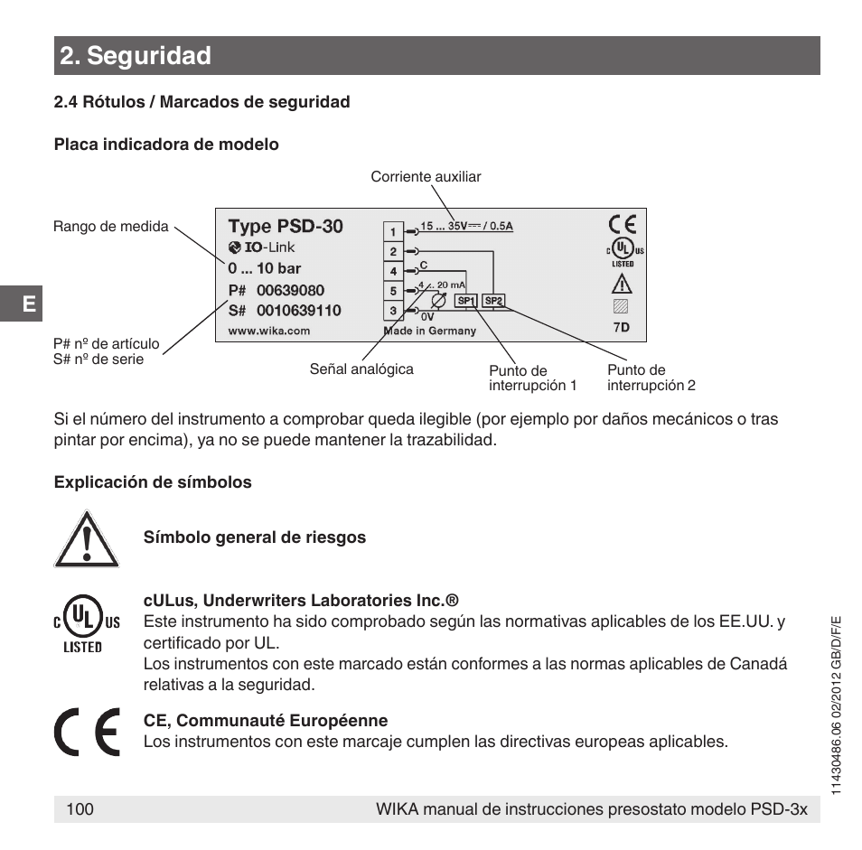 Seguridad | WIKA PSD-31 User Manual | Page 100 / 128