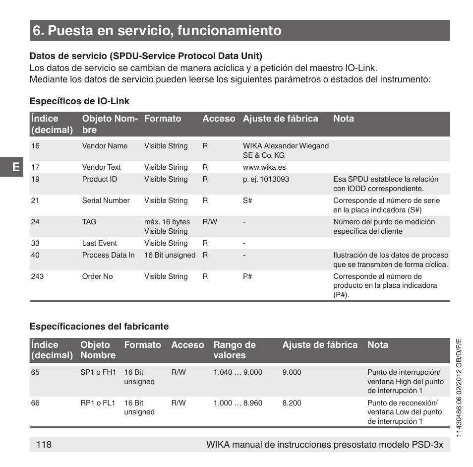 Puesta en servicio, funcionamiento | WIKA PSD-31 User Manual | Page 118 / 128