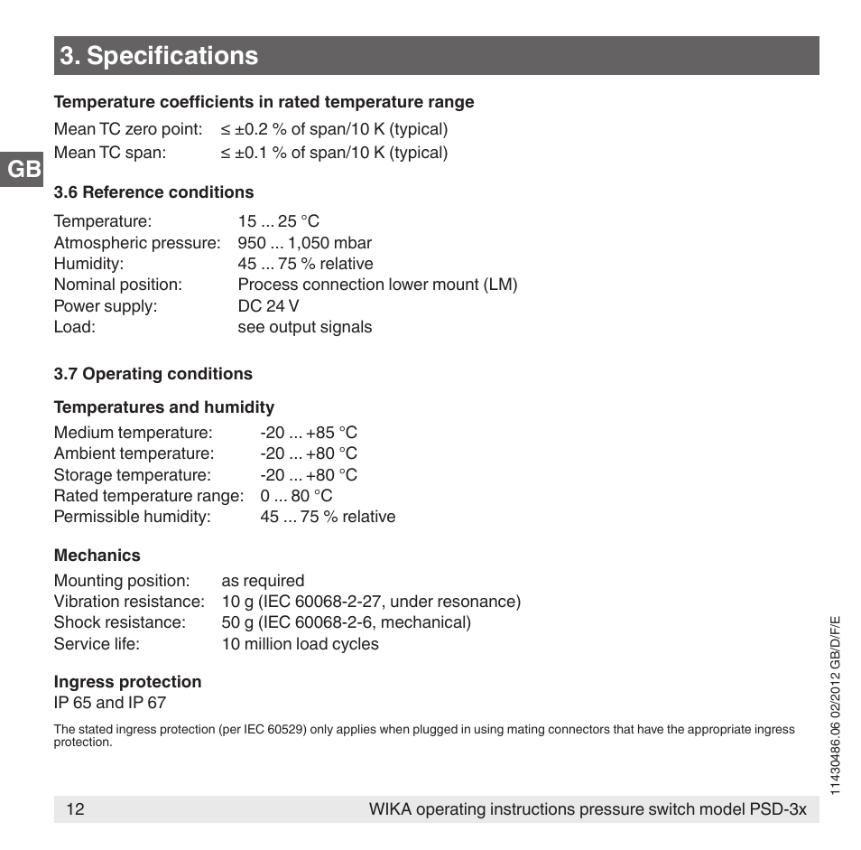 Specifications | WIKA PSD-31 User Manual | Page 12 / 128