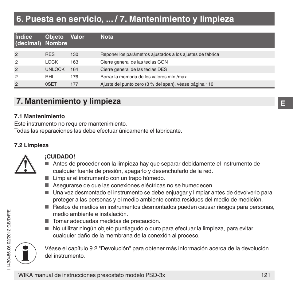 Mantenimiento y limpieza | WIKA PSD-31 User Manual | Page 121 / 128