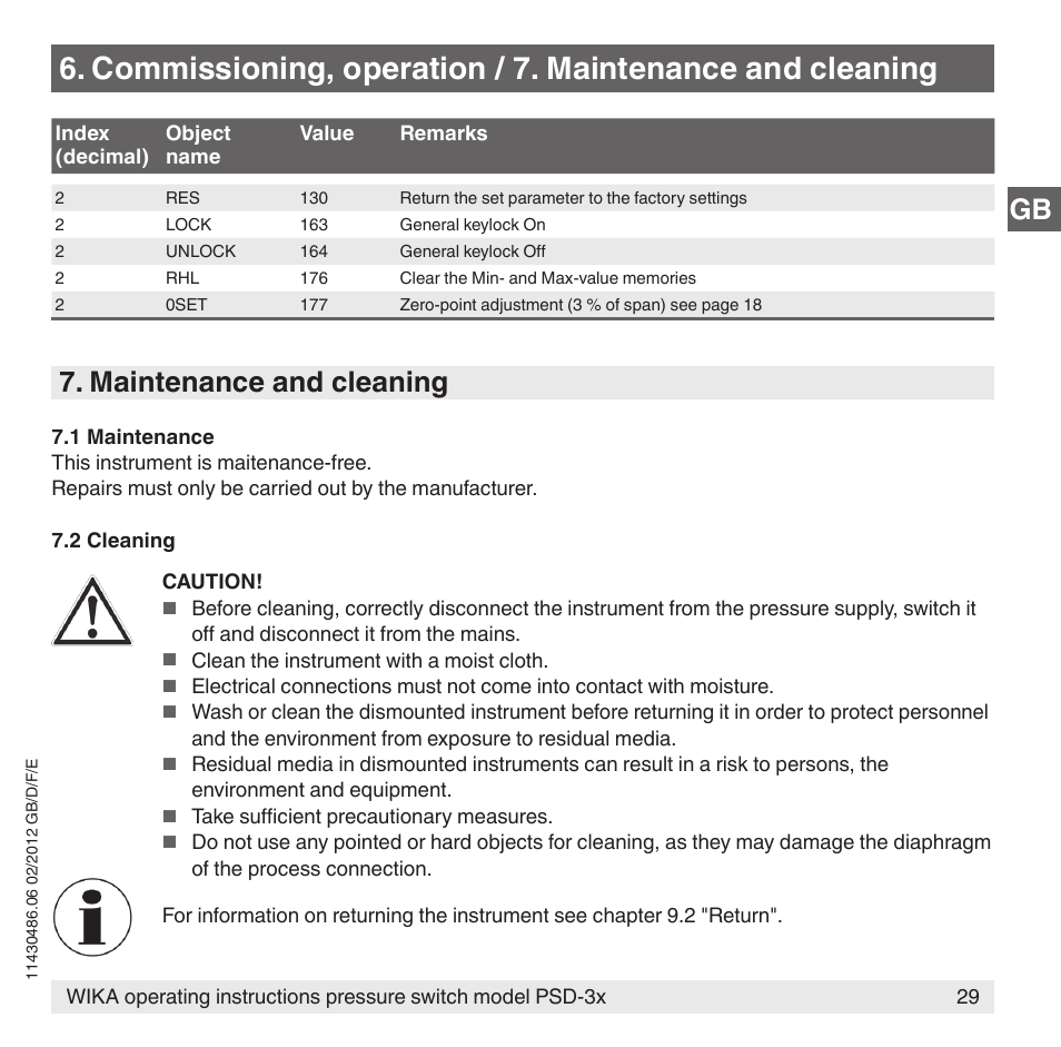 Maintenance and cleaning | WIKA PSD-31 User Manual | Page 29 / 128