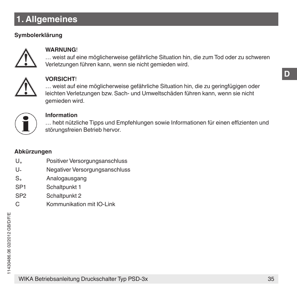 Allgemeines | WIKA PSD-31 User Manual | Page 35 / 128