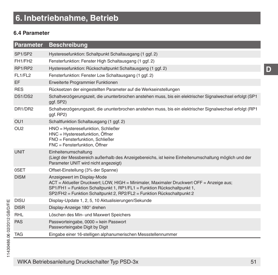 Inbetriebnahme, betrieb | WIKA PSD-31 User Manual | Page 51 / 128