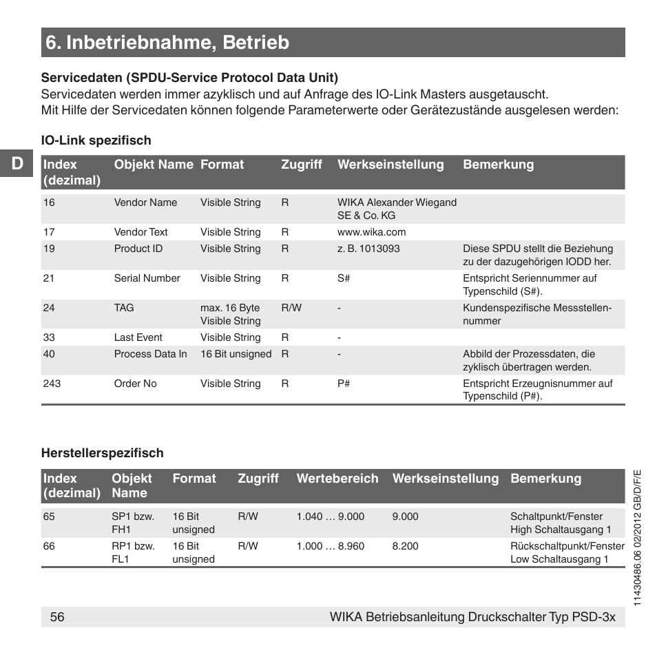 Inbetriebnahme, betrieb | WIKA PSD-31 User Manual | Page 56 / 128