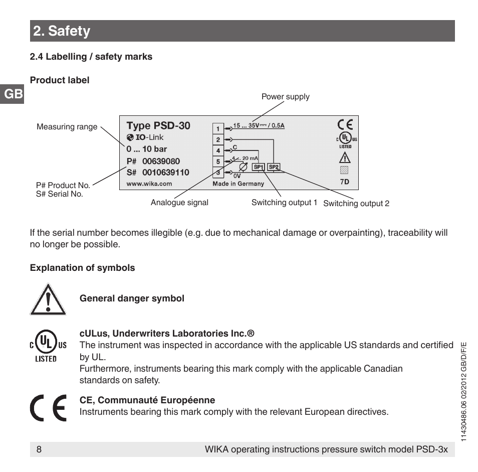 Safety | WIKA PSD-31 User Manual | Page 8 / 128