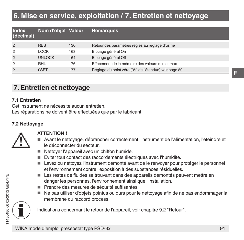 Entretien et nettoyage | WIKA PSD-31 User Manual | Page 91 / 128