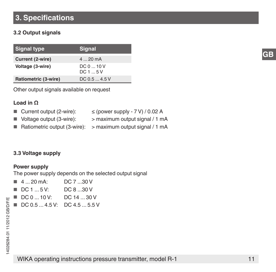 Specifications | WIKA R-1 User Manual | Page 11 / 92