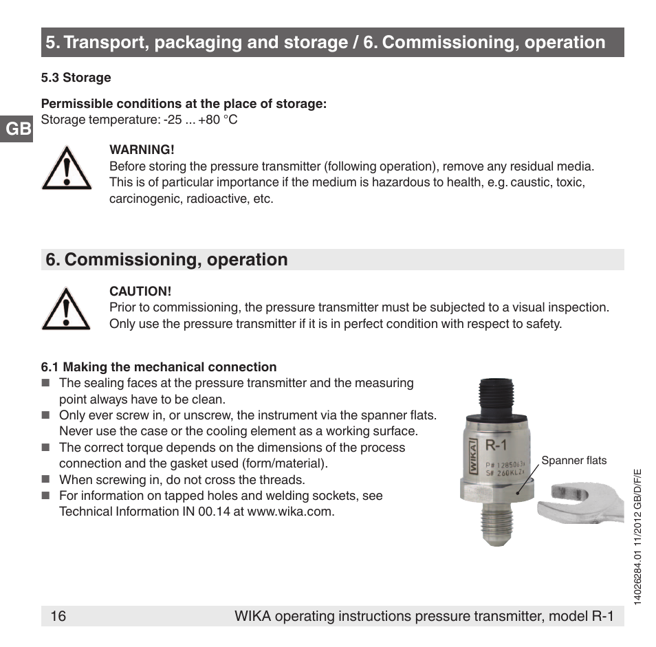 Commissioning, operation | WIKA R-1 User Manual | Page 16 / 92