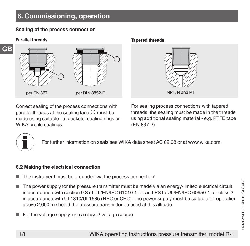 Gb 6. commissioning, operation | WIKA R-1 User Manual | Page 18 / 92