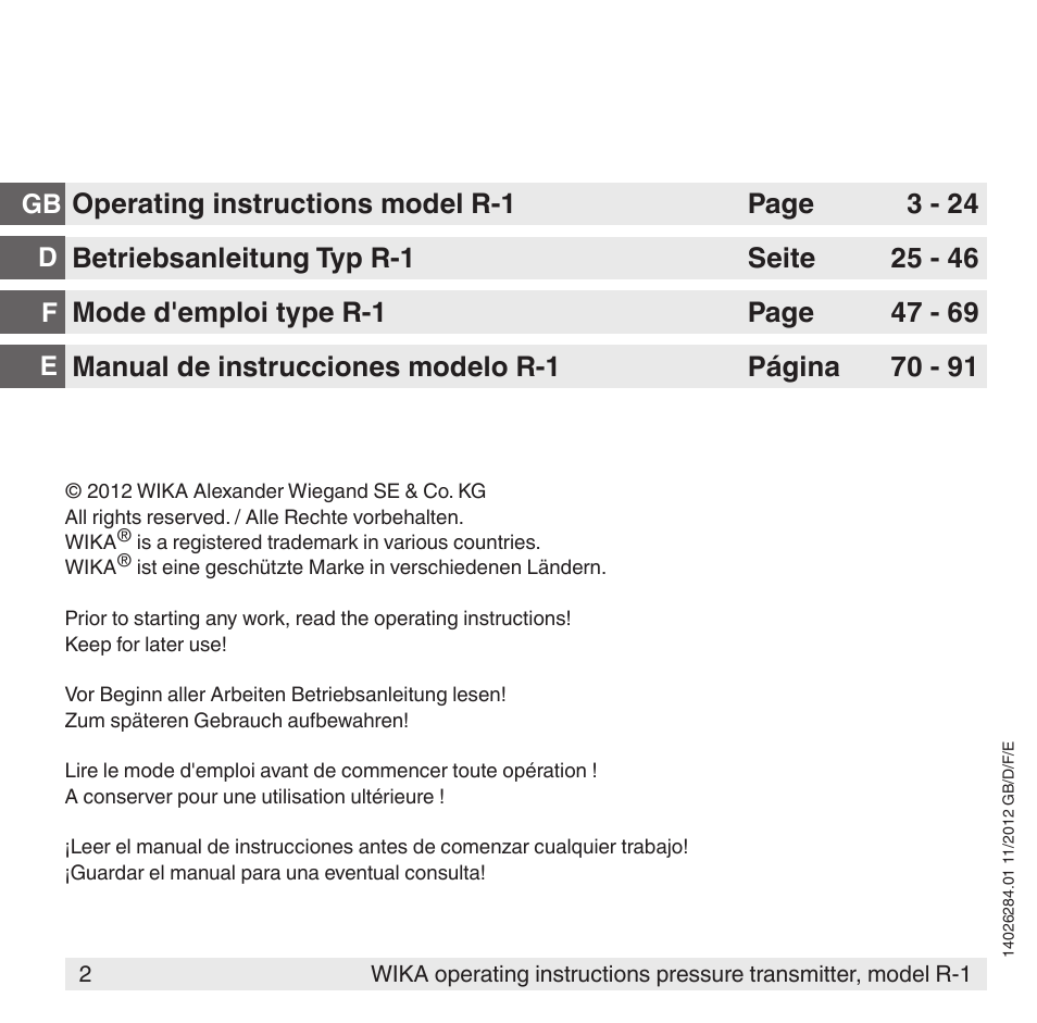 WIKA R-1 User Manual | Page 2 / 92