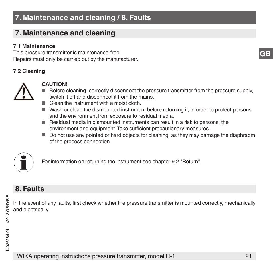 Faults | WIKA R-1 User Manual | Page 21 / 92