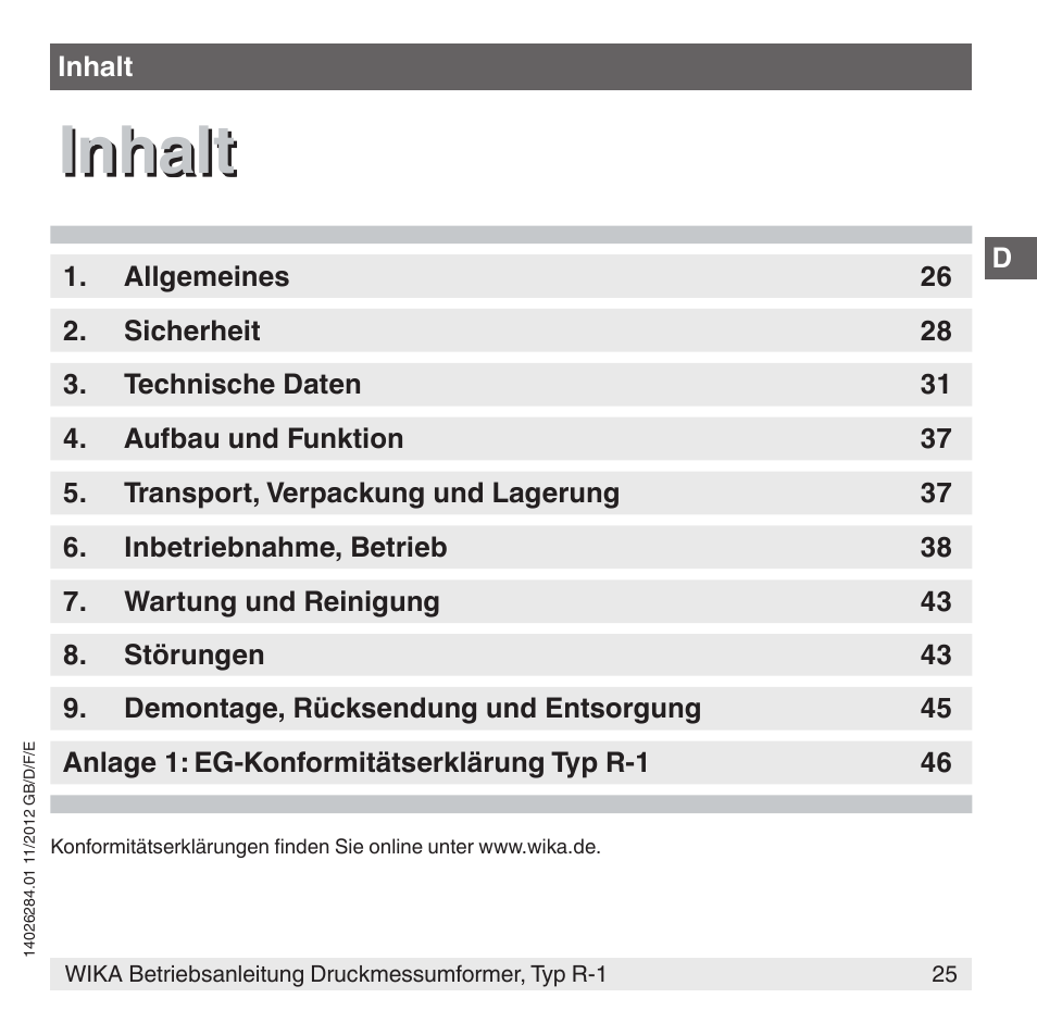 Inhalt | WIKA R-1 User Manual | Page 25 / 92