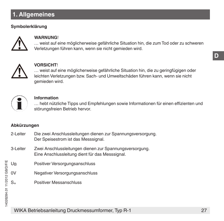 Allgemeines | WIKA R-1 User Manual | Page 27 / 92
