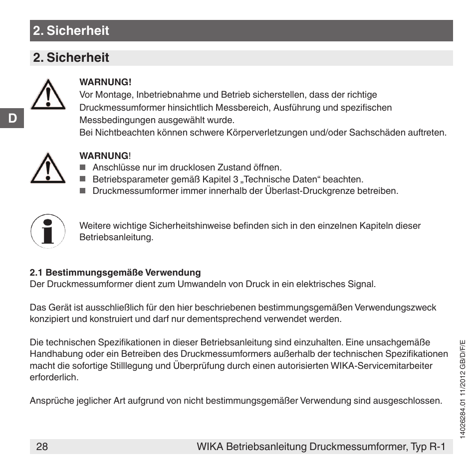Sicherheit | WIKA R-1 User Manual | Page 28 / 92