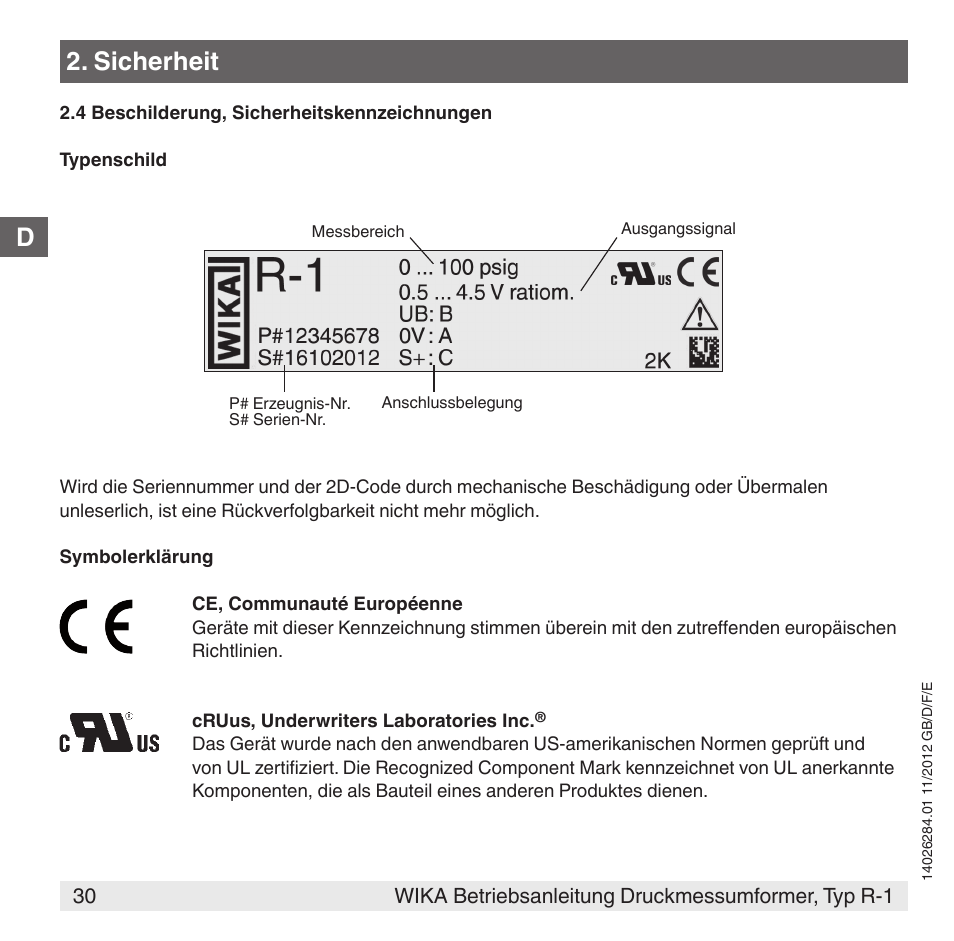 Sicherheit | WIKA R-1 User Manual | Page 30 / 92