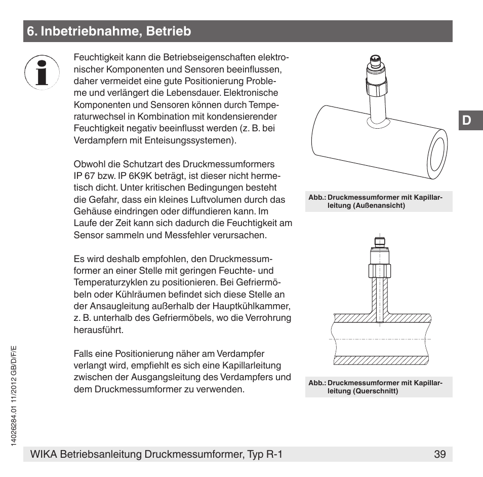 Inbetriebnahme, betrieb | WIKA R-1 User Manual | Page 39 / 92