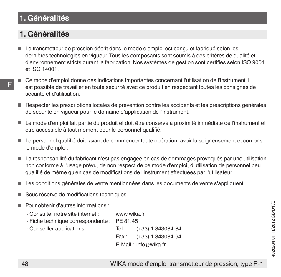 Généralités | WIKA R-1 User Manual | Page 48 / 92