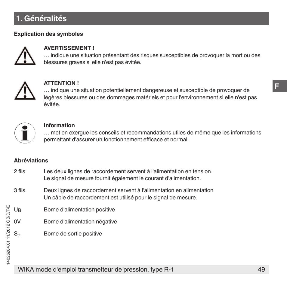 Généralités | WIKA R-1 User Manual | Page 49 / 92