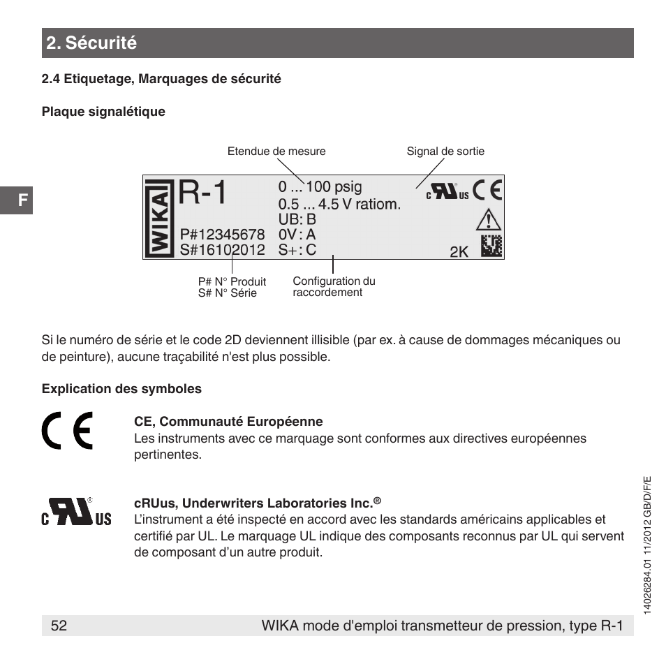 Sécurité | WIKA R-1 User Manual | Page 52 / 92