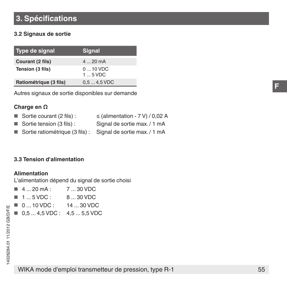 Spécifications | WIKA R-1 User Manual | Page 55 / 92