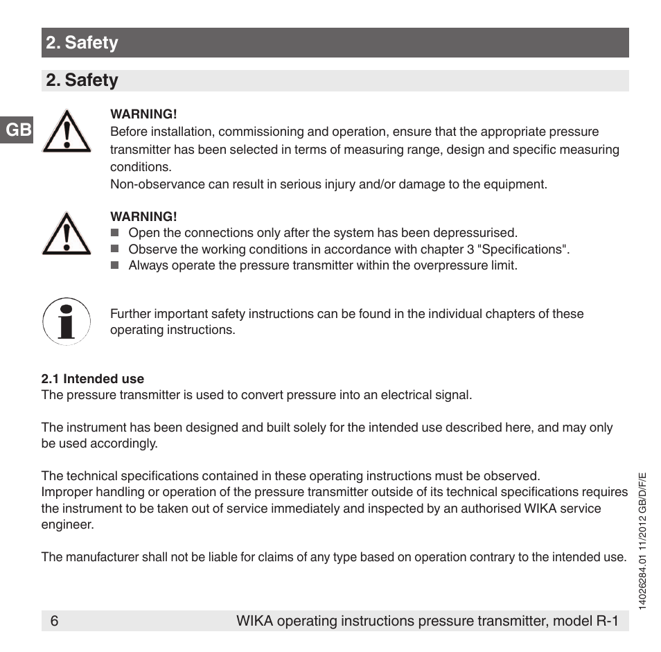 Gb 2. safety 2. safety | WIKA R-1 User Manual | Page 6 / 92