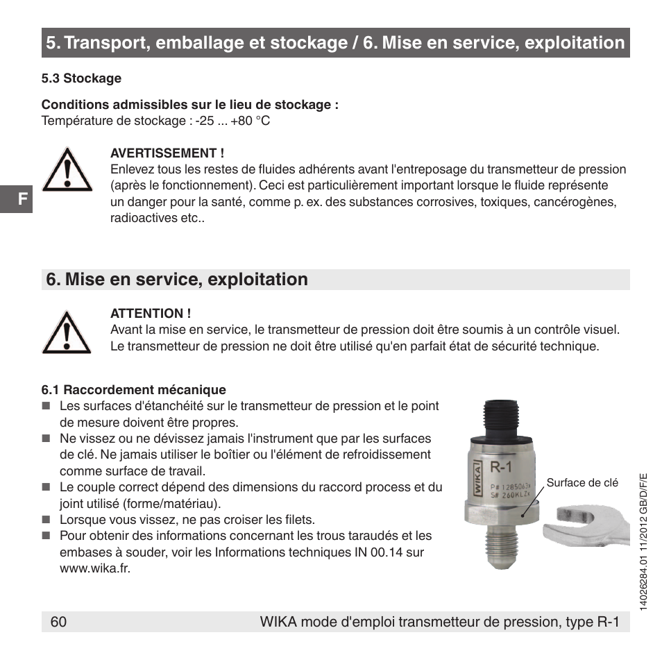 Mise en service, exploitation | WIKA R-1 User Manual | Page 60 / 92