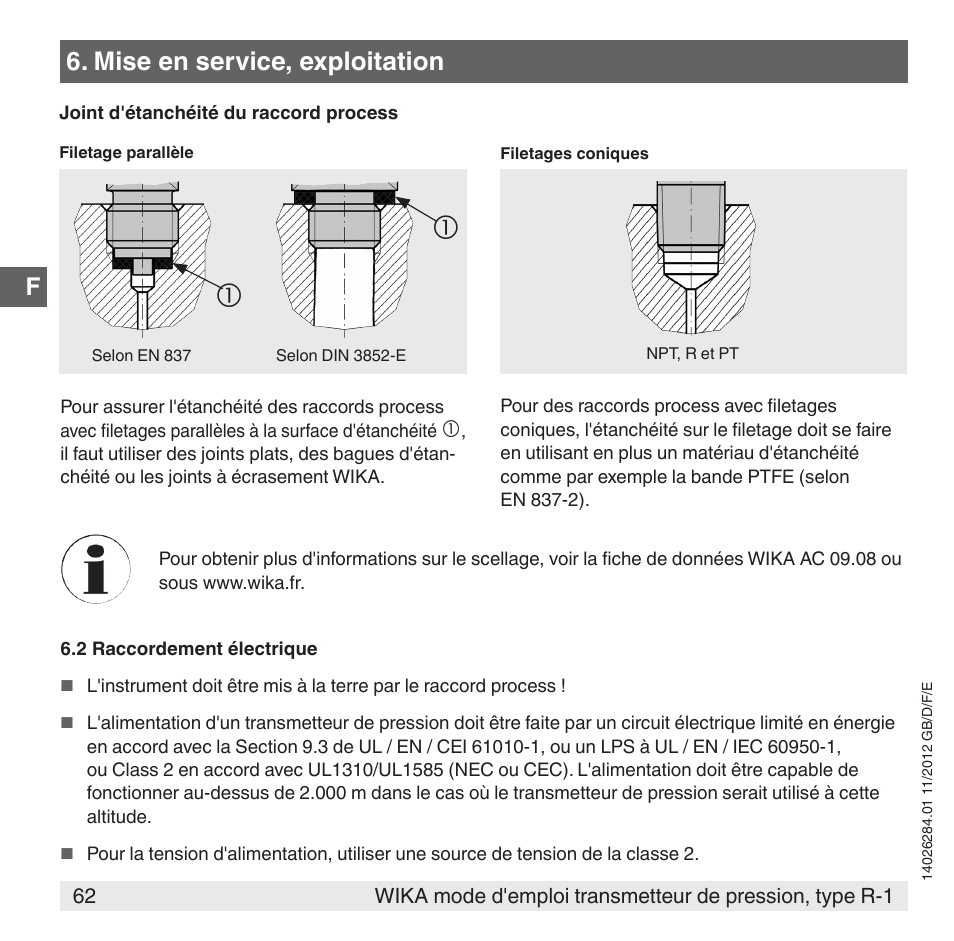 Mise en service, exploitation | WIKA R-1 User Manual | Page 62 / 92