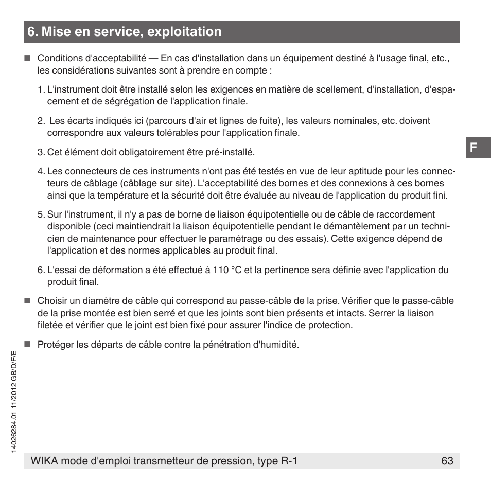 Mise en service, exploitation | WIKA R-1 User Manual | Page 63 / 92