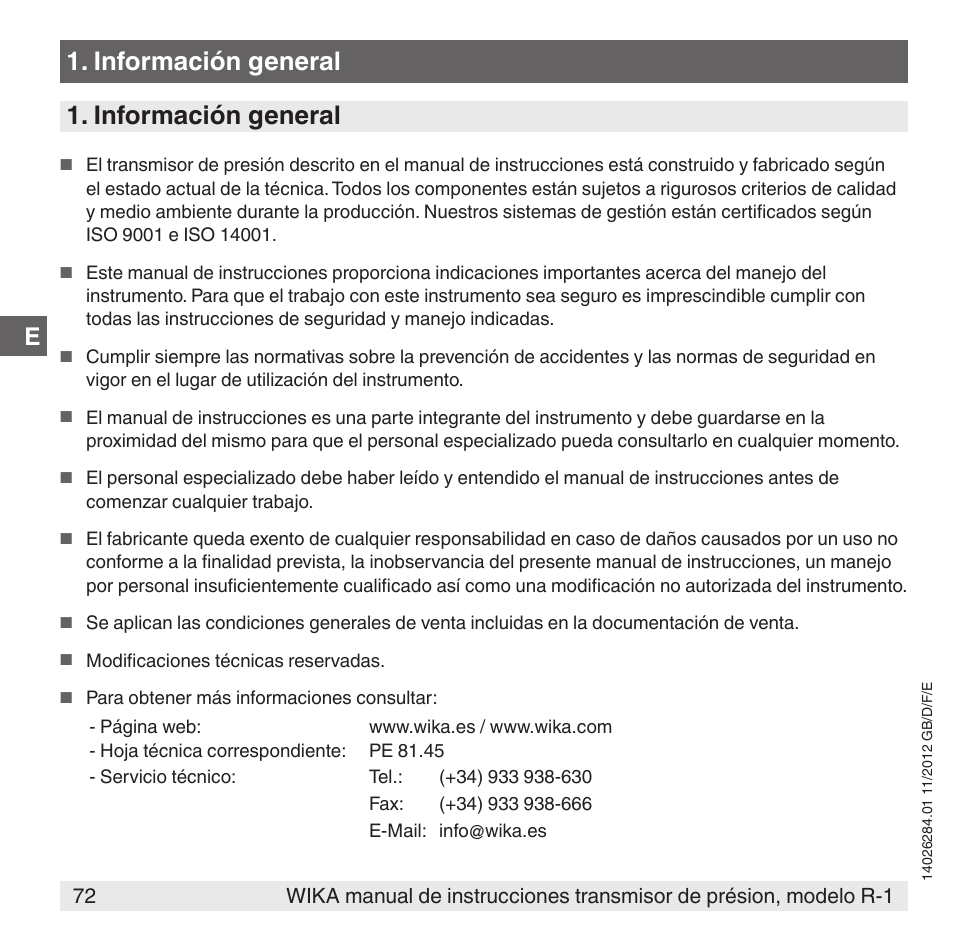 Información general | WIKA R-1 User Manual | Page 72 / 92