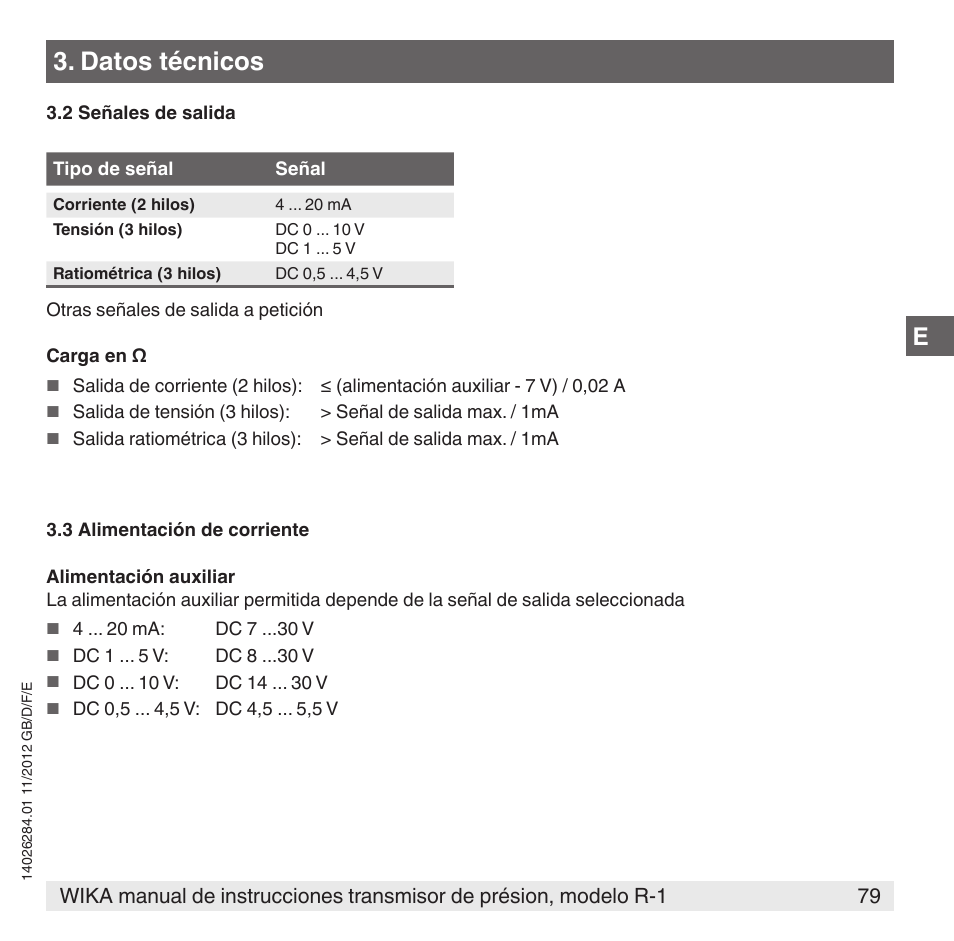 Datos técnicos | WIKA R-1 User Manual | Page 79 / 92