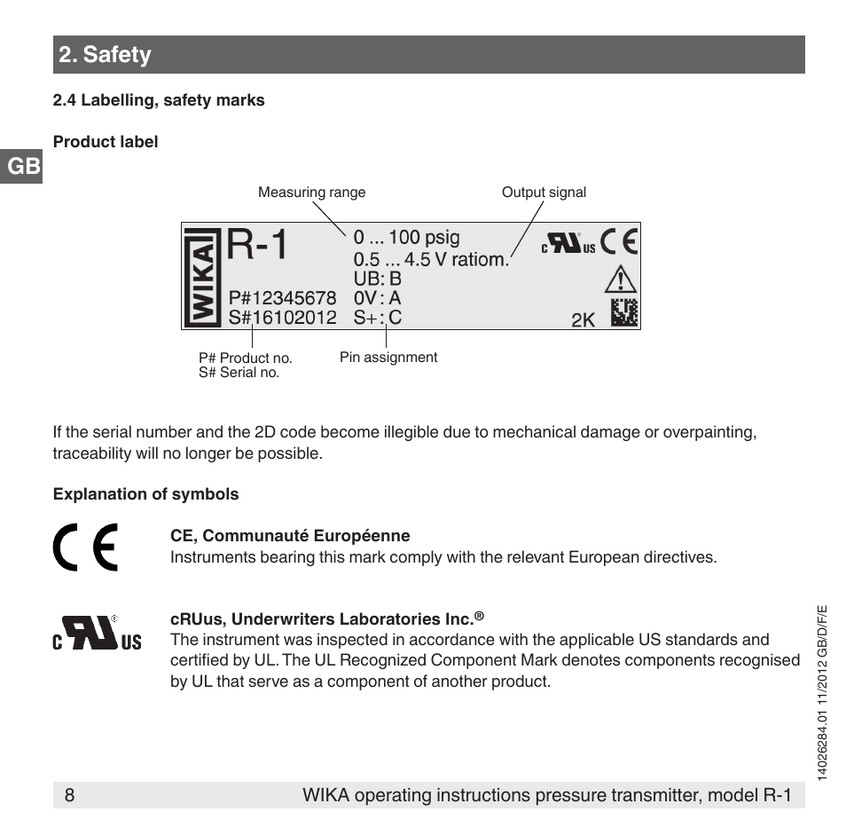 Gb 2. safety | WIKA R-1 User Manual | Page 8 / 92