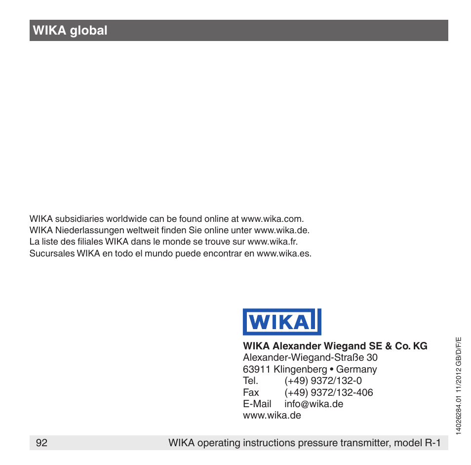 Wika global | WIKA R-1 User Manual | Page 92 / 92