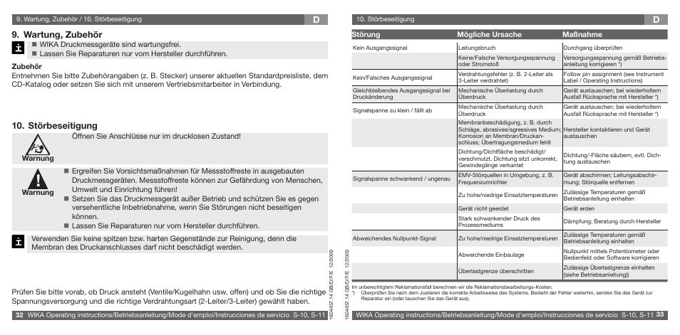 Wartung, zubehör, Störbeseitigung | WIKA S-10 User Manual | Page 17 / 35