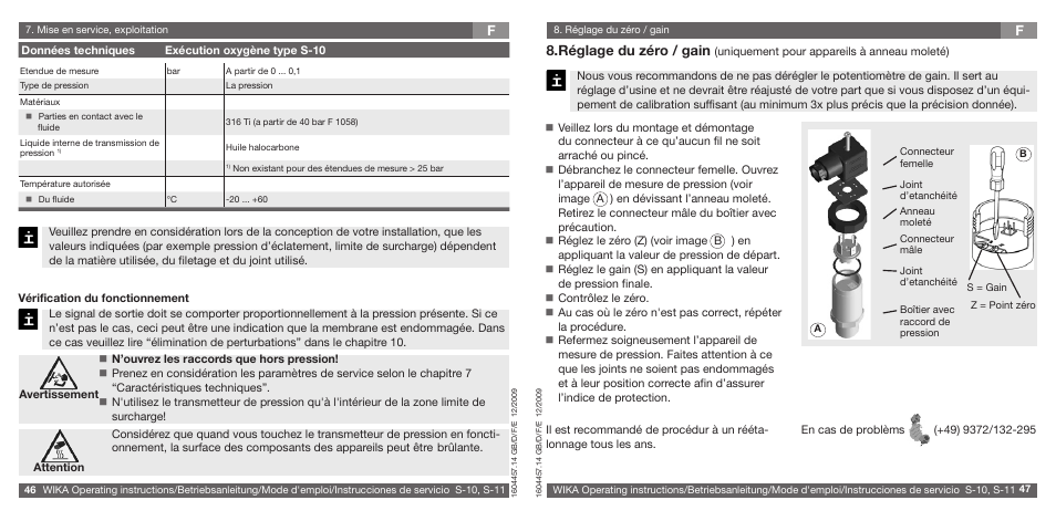 Réglage du zéro / gain | WIKA S-10 User Manual | Page 24 / 35