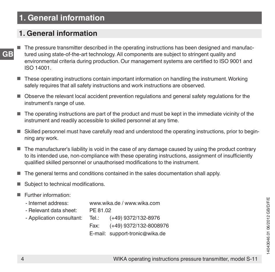 General information | WIKA S-11 User Manual | Page 4 / 102