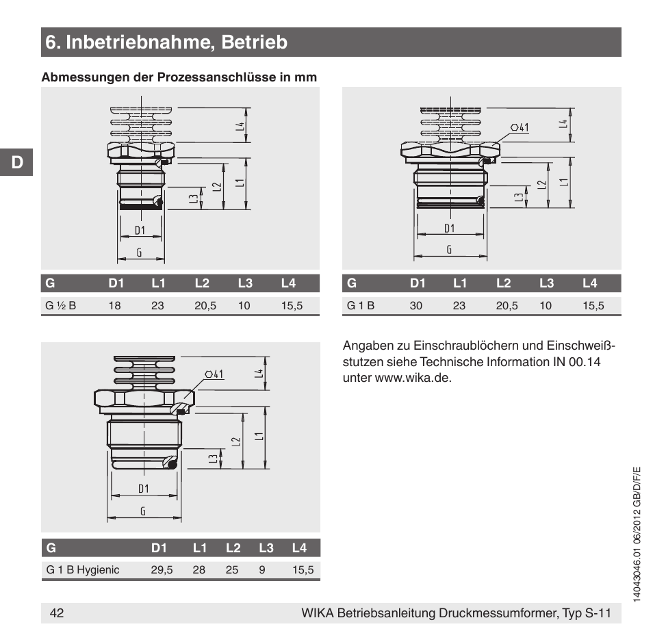 Inbetriebnahme, betrieb | WIKA S-11 User Manual | Page 42 / 102