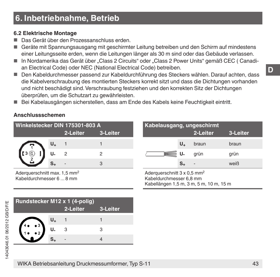 Inbetriebnahme, betrieb | WIKA S-11 User Manual | Page 43 / 102