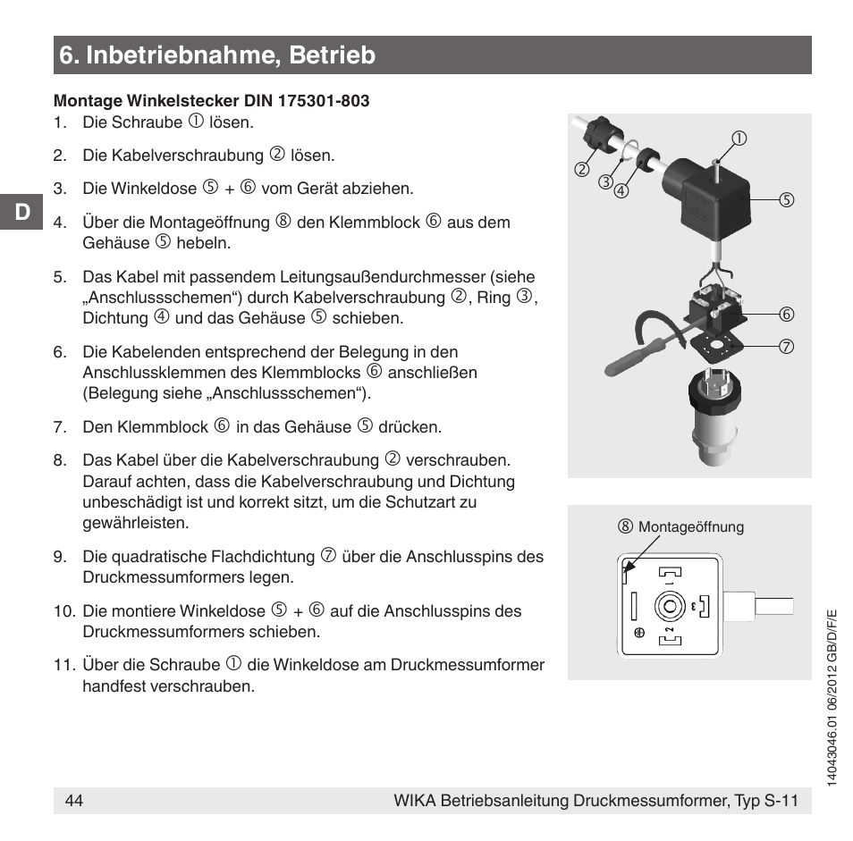 Inbetriebnahme, betrieb | WIKA S-11 User Manual | Page 44 / 102