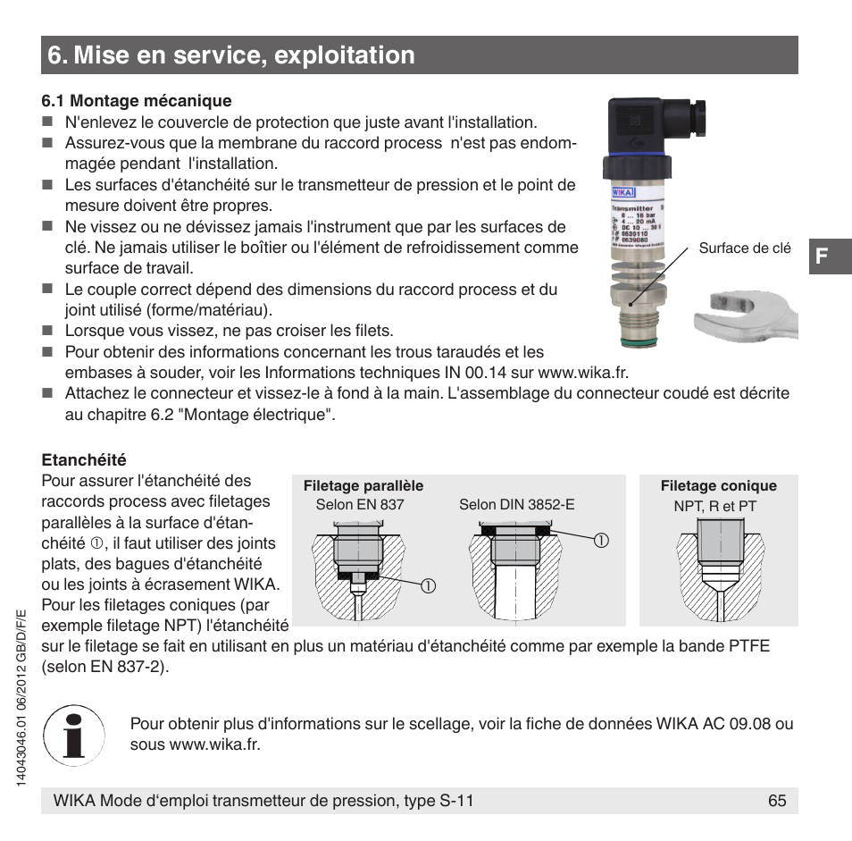 Mise en service, exploitation | WIKA S-11 User Manual | Page 65 / 102