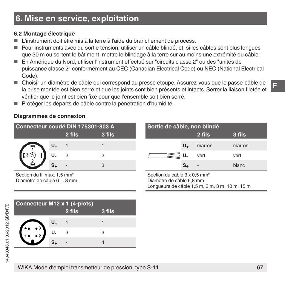 Mise en service, exploitation | WIKA S-11 User Manual | Page 67 / 102