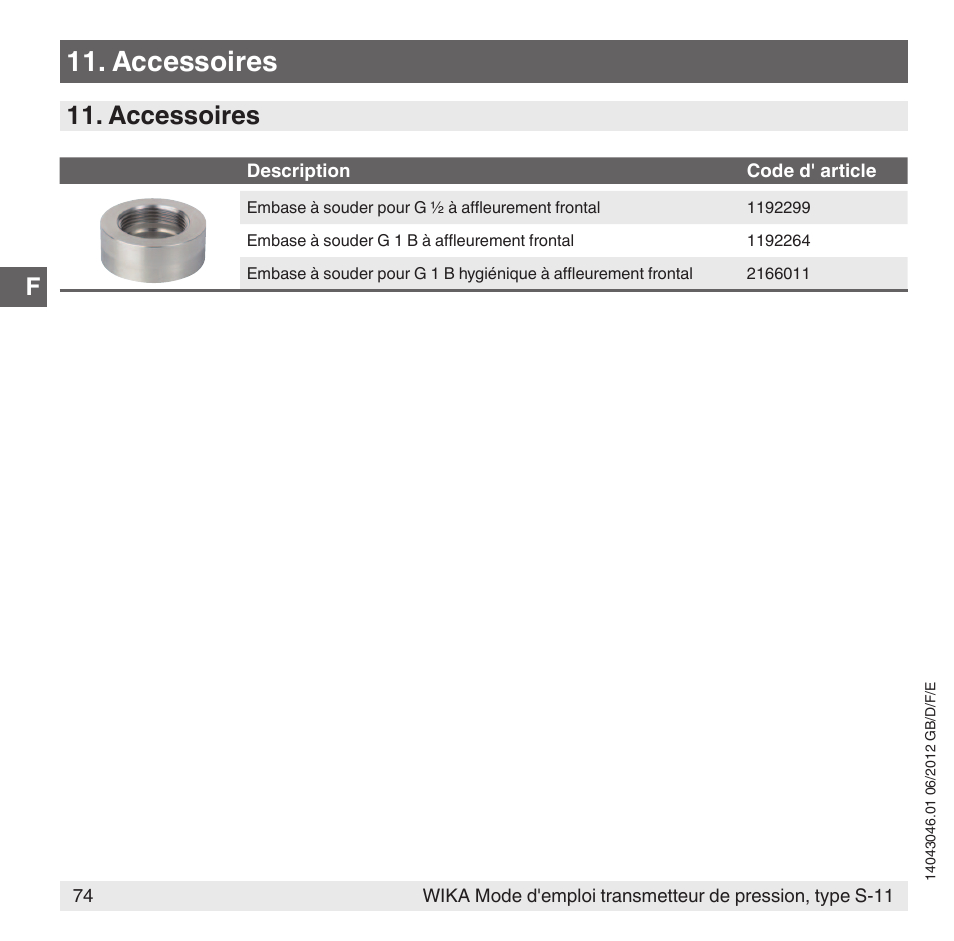 Accessoires | WIKA S-11 User Manual | Page 74 / 102