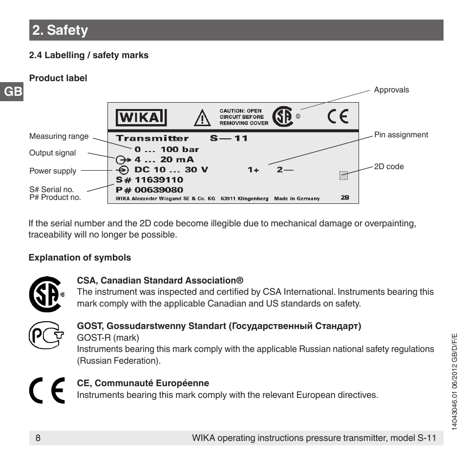Safety | WIKA S-11 User Manual | Page 8 / 102