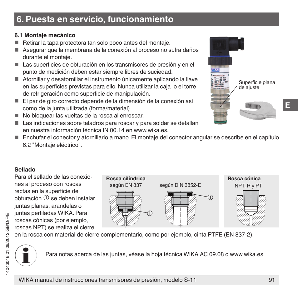 Puesta en servicio, funcionamiento | WIKA S-11 User Manual | Page 91 / 102